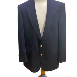 Lands End Mens Blazer Sport Coat Navy Blue Wool Gold Button Size 46 Long